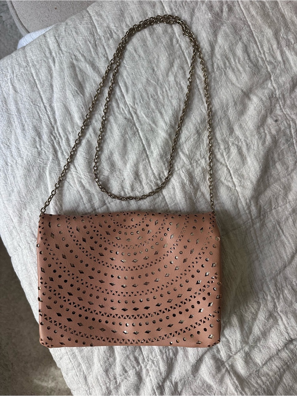 Women's Rose Pink Laser-Cut Chain Crossbody Bag